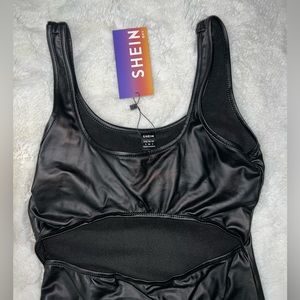 Pleather mini dress cut out middle